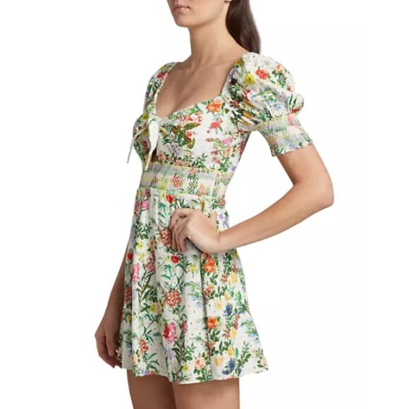 Alice + Olivia 'Kristie' Puff-Sleeve Mini-Dress, Off White/Multicolor - Picture 3 of 6